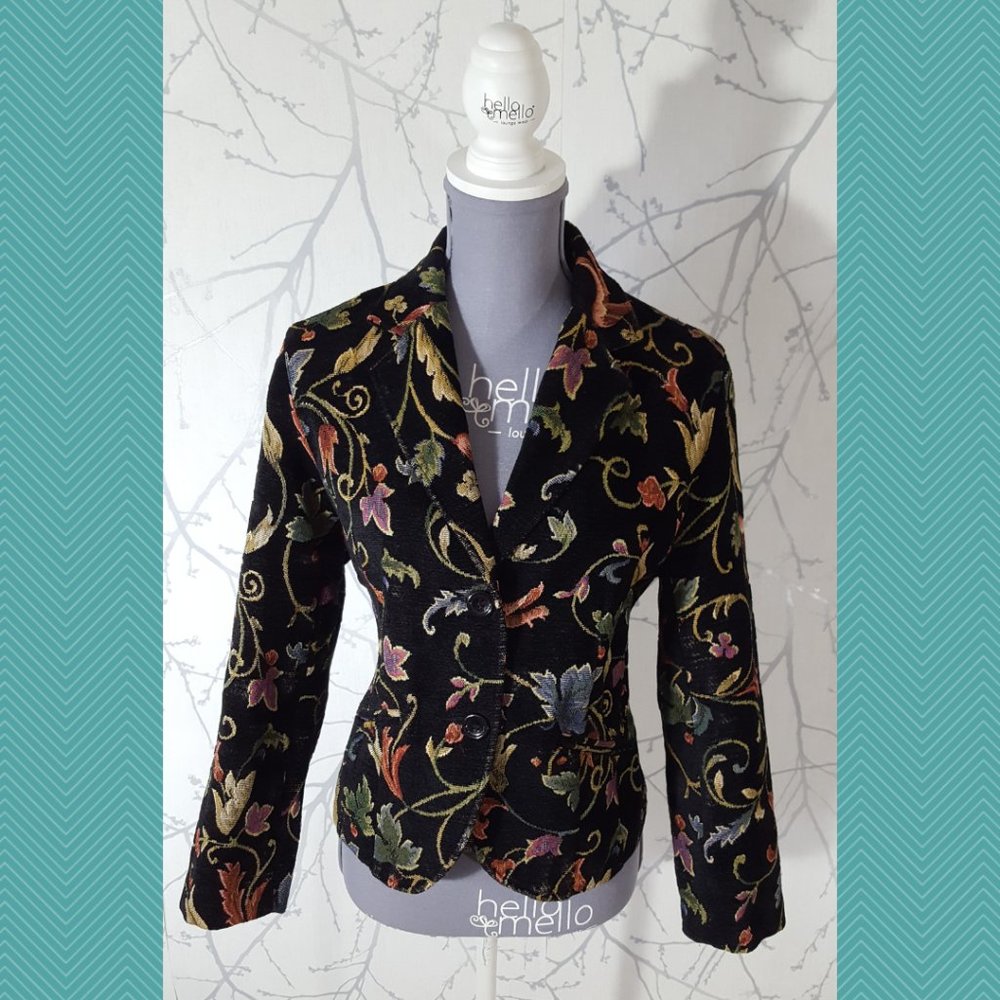 Index Black Corduroy Floral Embroidered Button Front Blazer Whimsigoth Academia